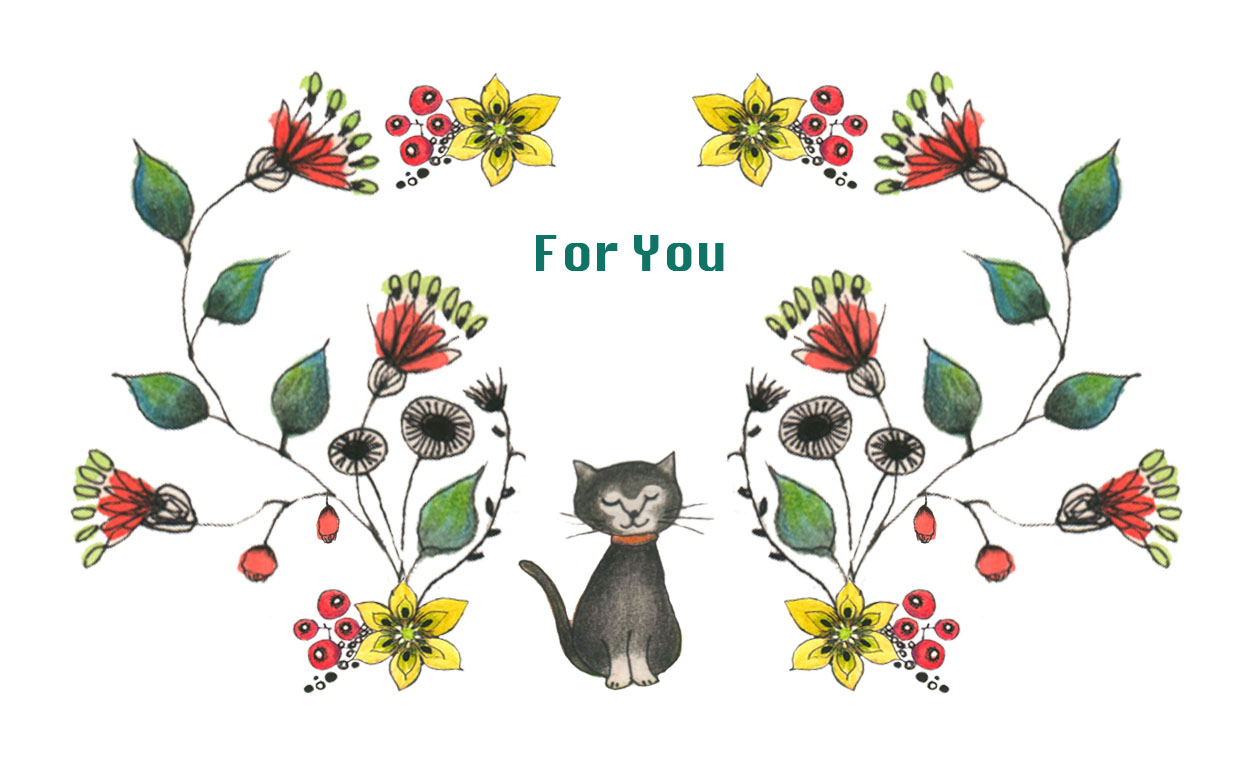 [名刺サイズ] メッセージカード10枚セット (猫と花)-1